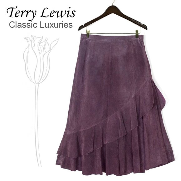 Terry Lewis Leather Vintage Dark Purple Ruffle Skirt - Picture 1 of 9
